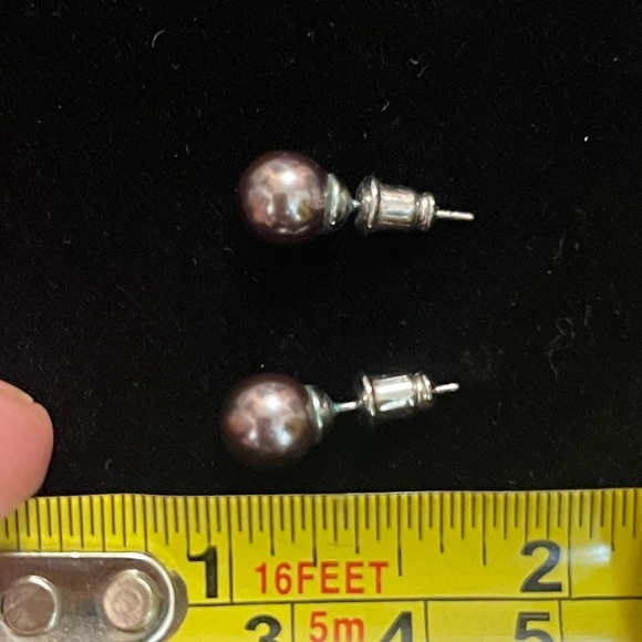 FAUX BROWN PEARL CHAIN NECKLACE Earrings Silver TONE Jewelry - Picture 2 of 5